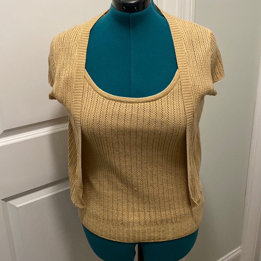 EUC INC Lined camisole & matching shrug, gold with flecks, Large, silk & angora